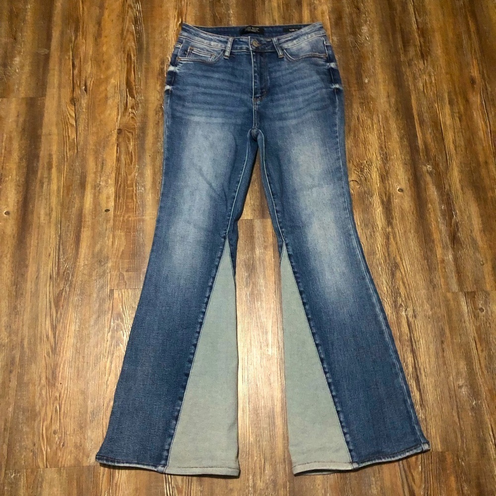 Judy Blue Flare Fit Jeans Women's 7/28 Two Tone High Rise Stretch Denim